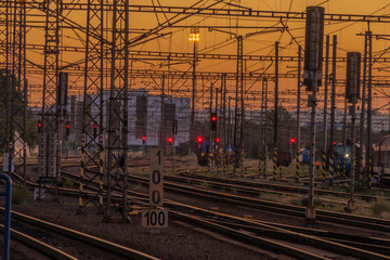 Fototapeta na wymiar Night with lights view from platform in summer in Prague