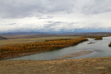 Yenisey River. Beautiful Siberian rivers and blue sky