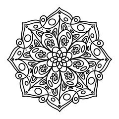 Mandala freehand contour doodle digital art. Print for fabrics, coloring books for adults and children, wrapping paper, banners, posters, cards, advertising, covers, web design, invitation cards.