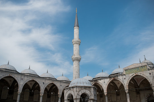 The S&cedil;leymaniye Mosque in Istanbul - tall minaret tower rising in the sky