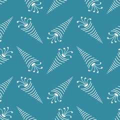 Seamless pattern of identical hand drawn elements. Vector illustration on a blue background
