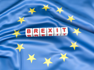 Obraz na płótnie Canvas 3D rendering - Brexit cube text on European Union Flag