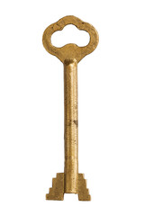 Antique bronze key isolated on white background