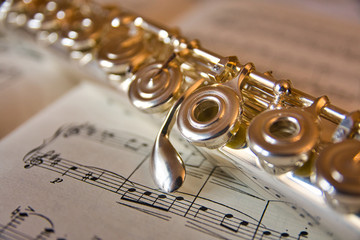 Flute Instrument on a music note background