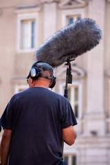 Sound recorder with microphone, boom mic and headphones © bepsphoto
