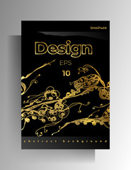 Cover design for book, magazine, catalog brochure. Hand-drawn graphic elements black with gold. Vector 10 EPS.