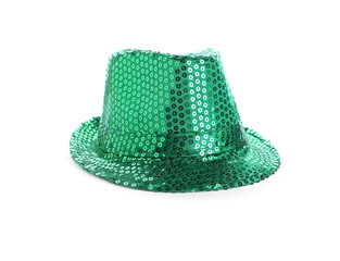 Green leprechaun hat isolated on white. St. Patrick's Day celebration
