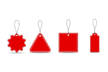 Set of red paper sale tags and labels, template shopping labels.