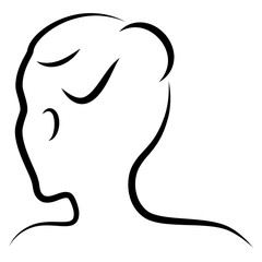 Silhouette of a sweet lady. The girl shows her hair on medium and long hair. Suitable for logo, advertising. Vector illustration.
