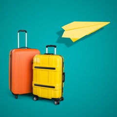 Colored large polycarbonate travel suitcases