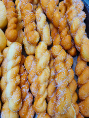 A lot of donuts cake bun cookies and sweet dessert and egg tart in food course and supermarket 