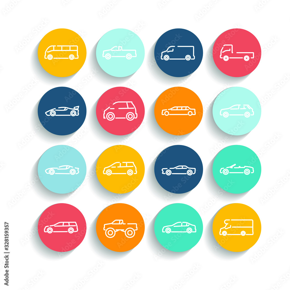 Aufkleber simple car set icon template color editable. car pack symbol vector sign isolated on white backgroun