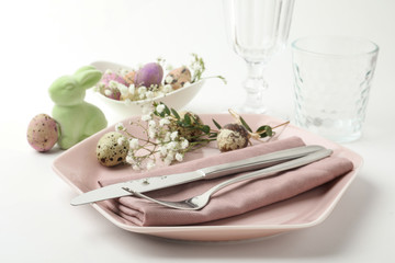 Festive Easter table setting with beautiful floral decor