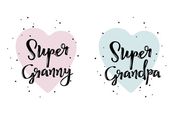 Super granny and Super grandpa. Superhero cute handwritten poster.