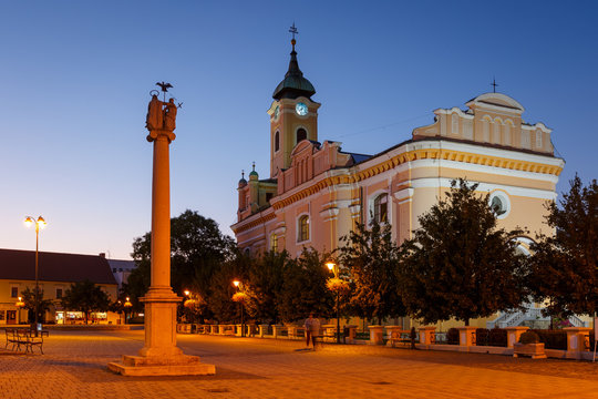 Baroque church in the main square of Topolcany, Slovakia.