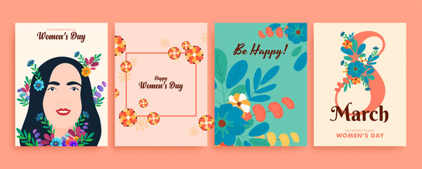8 march, International women's day celebration. Template set for card, poster, flyer, and other use.