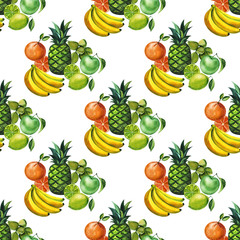 Watercolor seamless floral pattern with fruts hand drawing decorative background. Print for textile, cloth, wallpaper, scrapbooking
