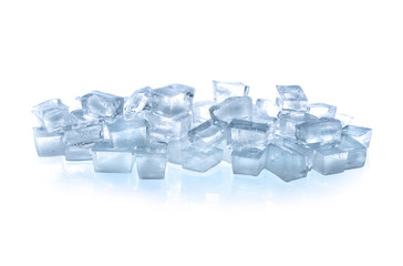 Crystal clear ice cubes isolated on white