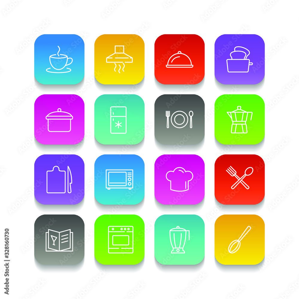Aufkleber kitchen set icon template color editable. kitchen pack warning symbol vector sign isolated on white 