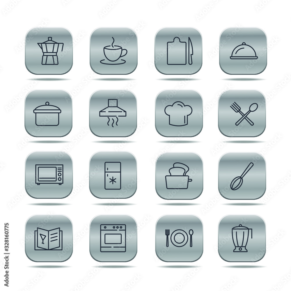 Poster kitchen set icon template color editable. kitchen pack warning symbol vector sign isolated on white 