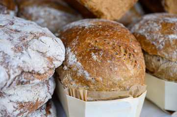 Scottish homemade rye bread on sale on Sunday street market in Edinburgh