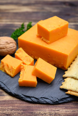 Leicestershire cheese or red leicester, British hard cheese made from cow milk