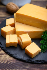 British yellow Chester creme cheese made from cow milk