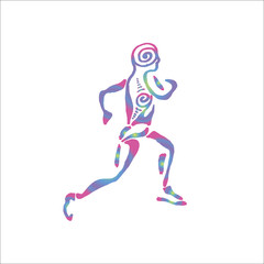 Color illustration of a running man with a spiral ornament. Healthy lifestyle.