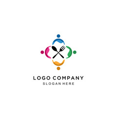 Human with spoon and fork logo design. Food restaurant logo design, family logo and restaurant icon, unity logo | unity icon | vector | for template