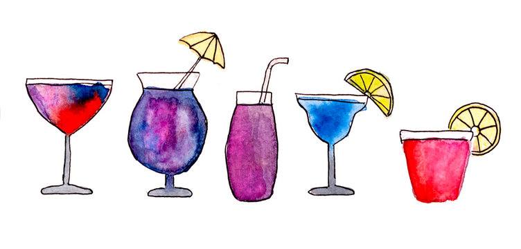 Cocktail e bevande colorate , dipinto ad acquerello