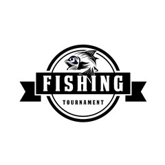 Fishing Logo Badge Illustration, Ideal For Fishing Club, Tournament, Restaurant, Fashion Apparel Patch, Sticker, Sign, Event, And Many Other Fishing Related Activities, Fishing Vintage