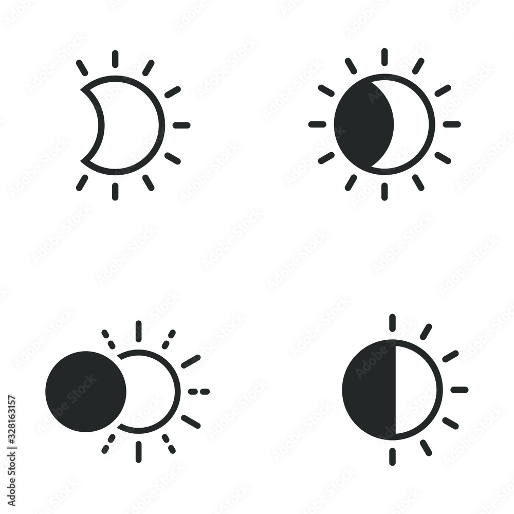 Fototapete phases of solar and lunar eclipse icon template color editable. sun or moon symbol vector sign isola