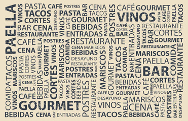 Food words wallpaper in spanish, latin flavor