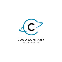 Abstract letter C logo,gold and silver star symbol,sign saturn,ring shape with sample text for your company