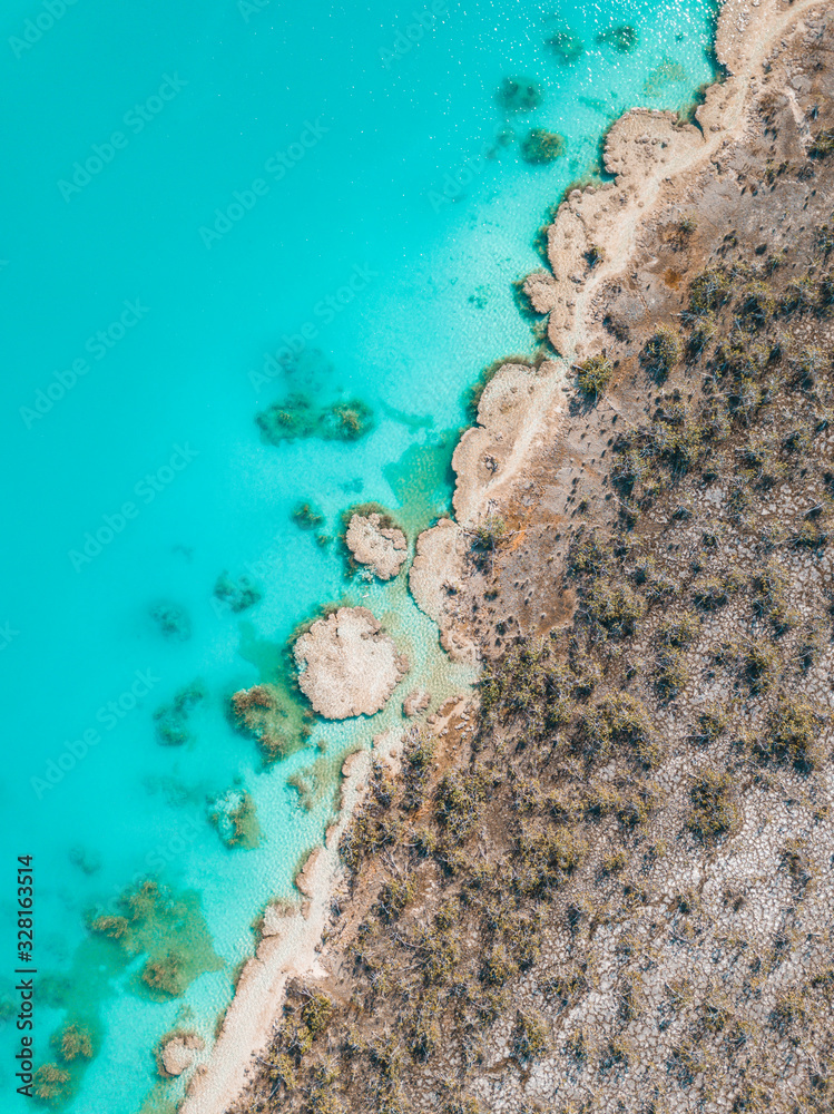 Sticker Aerial view of Bacalar Lagoon, near Cancun, in Riviera Maya, Mexico