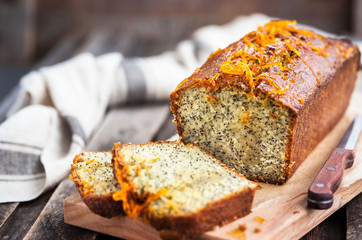 Delicious homemade orange and poppy seeds loaf cake