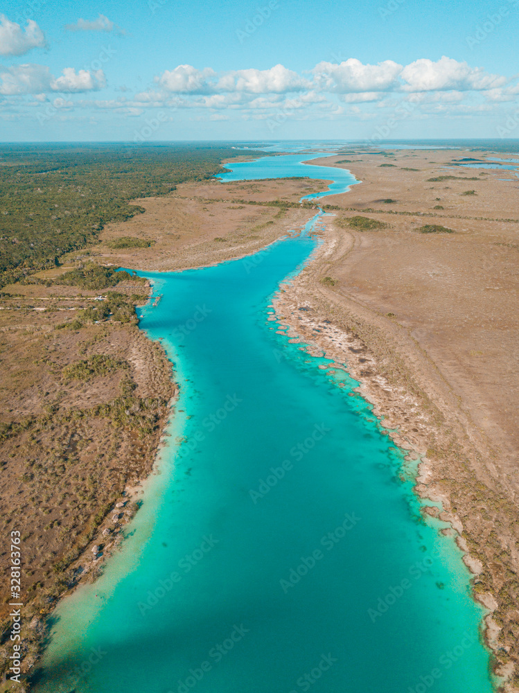 Wall mural Aerial view of Bacalar Lagoon, near Cancun, in Riviera Maya, Mexico