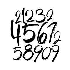 Obraz premium set of calligraphic acrylic or ink numbers. ABC for your design, brush lettering on a white background