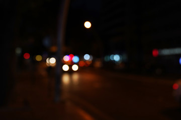Night city street lights background and street lights blur bokeh 