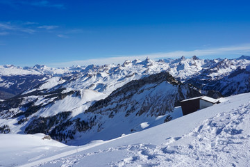 Fototapeta na wymiar View from the Fronalpstock near Stoos in Switzerland