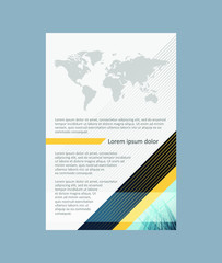 business brochure template geometric pattern color and World map