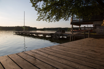 Summer at the lake with a boardwalk