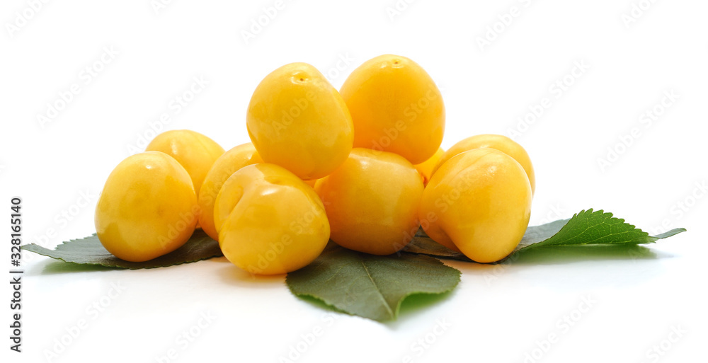 Canvas Prints yellow sweet cherries with leaves.