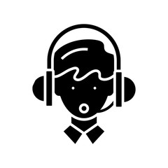 Online assistant black icon, concept illustration, vector flat symbol, glyph sign.