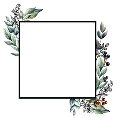 Watercolor floral border frame.