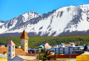 Mountains over Ushuaia, the southernmost city in the world, Argentina. - obrazy, fototapety, plakaty