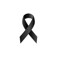 Black ribbon, mourning symbol simple isolated vector icon. Rip realistic glyph sign. - obrazy, fototapety, plakaty