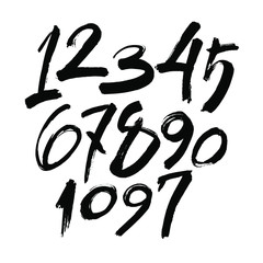 vector set of calligraphic acrylic or ink numbers. ABC for your design, brush lettering on a white background