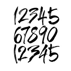 set of calligraphic acrylic or ink numbers. ABC for your design, brush lettering on a white background