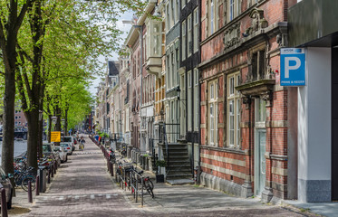Beautiful pavements in Amsterdam full of trees Netherlands